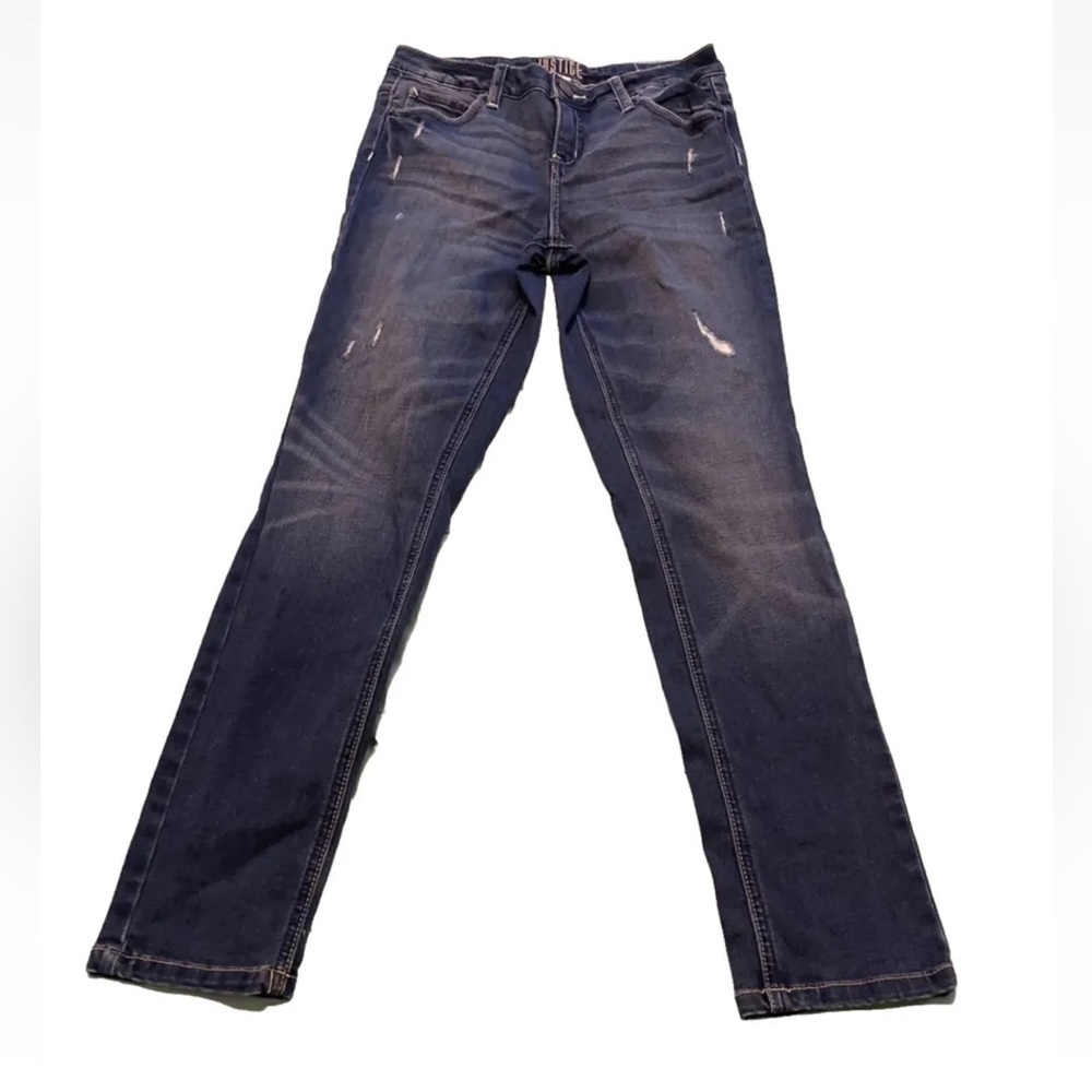 JUSTICE JEANS SIZE 14 MID RISE SUPER SKINNY STRETCH DISTRESSED